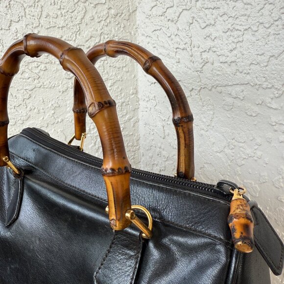 GUCCI Bamboo Top Handle Bag Black Leather | Authentic, Vintage Early 2000s - Picture 2 of 10